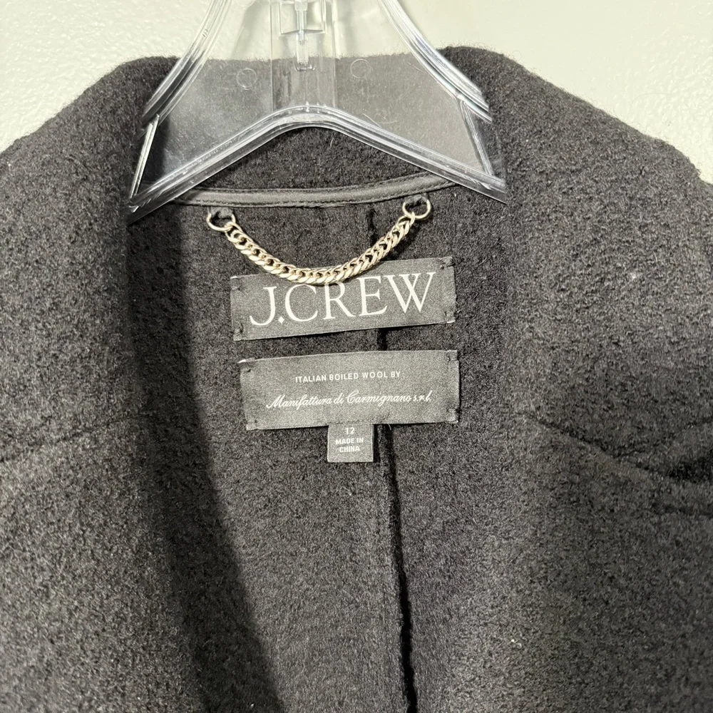 J. Crew Daphne Italian Boiled Wool Coat Women’s Size 12 Black Double Breasted - Picture 2 of 12